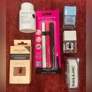 Nails Inc lot of 6 New $59 value remover, top coat, filer, polish, base, markers
